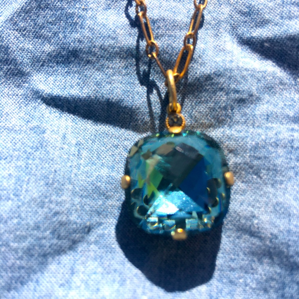 💎Catherine Popesco Aqua BlueTeal Swarovski Crystal Brushed Goldplate necklace